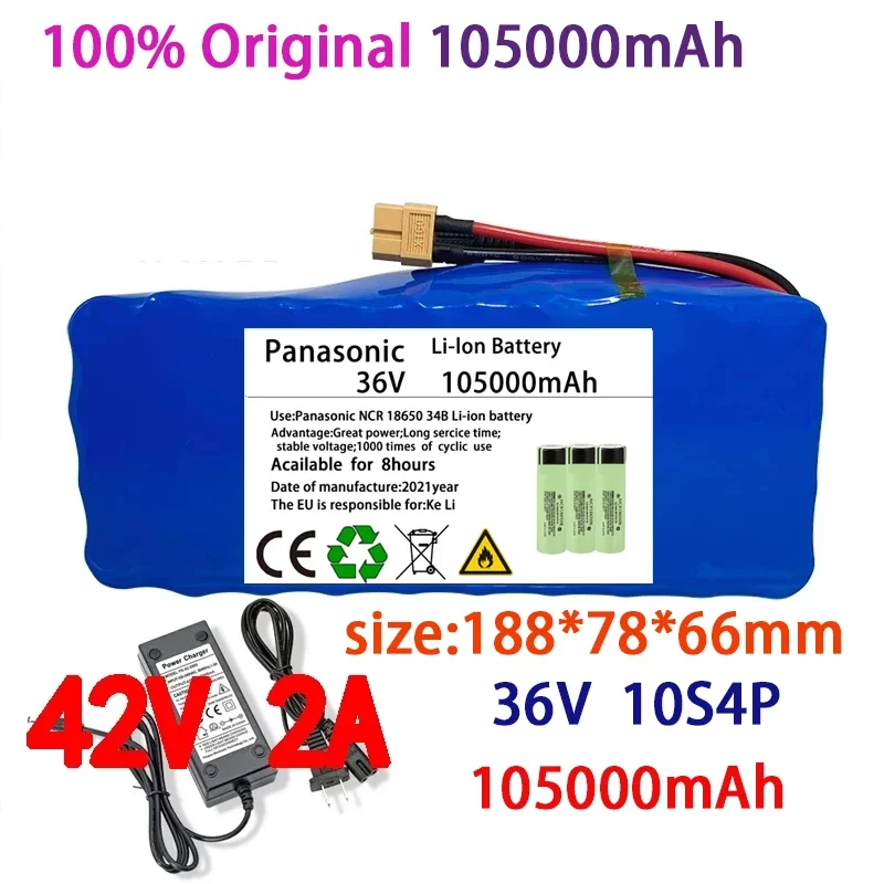 

100%Original 36V battery 10S4P100Ah battery pack 500W high power battery 42V 100000mAh Ebike electric bike BMS+42V2A Charger