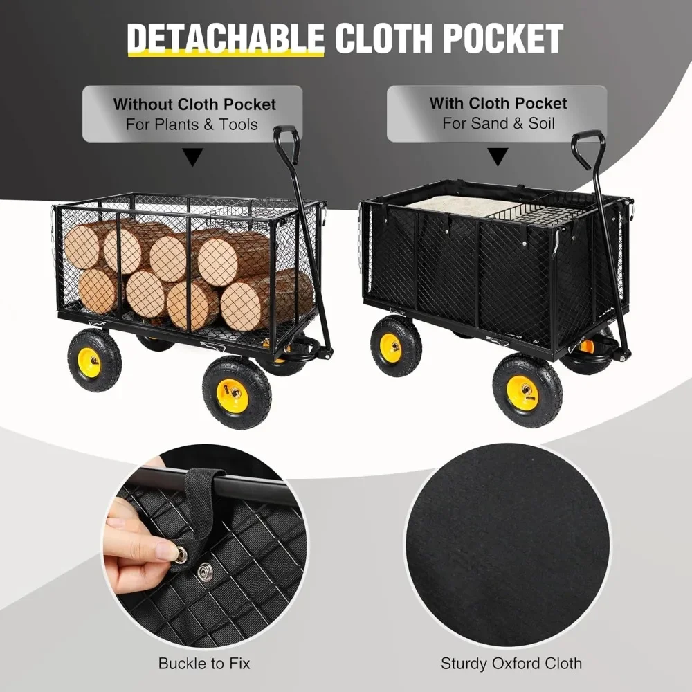 Garden Carts 800 Lbs Capacity Utility Mesh Iron Garden Wagons With Removable Sides Cargo Trolleys Multi-purpose Cart With Wheels
