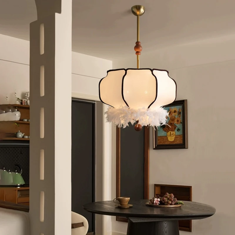 

French Vintage Wabi Sabi Fabric Chandelier Living Dining Room Bar Led Pendant Lamp Restaurant Bedroom Hanging Light Fixture