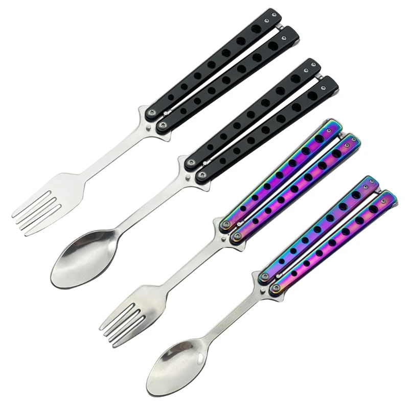 

Metal Folding Spoon Fork Training Spoon Fork Practice Trainer Outdoor Camping Tableware Kitchen