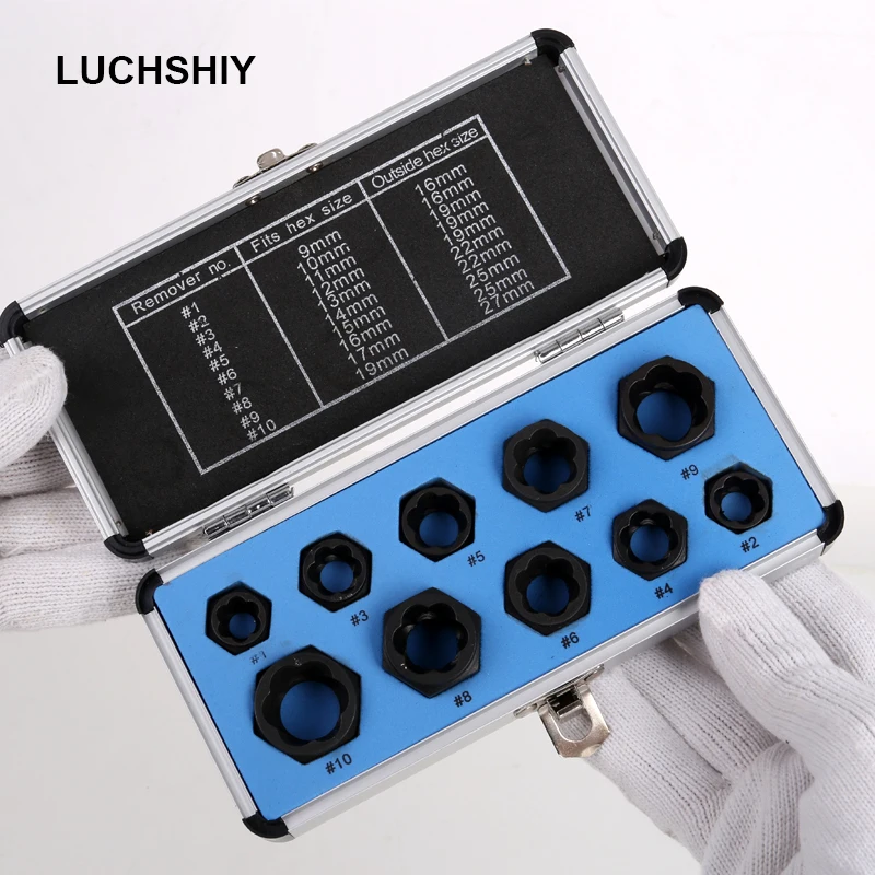 

LUCHSHIY Drill Bits 10pcs Damaged Screw Nut Bolt Remover Stud Extractor Set Metric Broken Bolt Removal Car Repair Hand Tools Kit