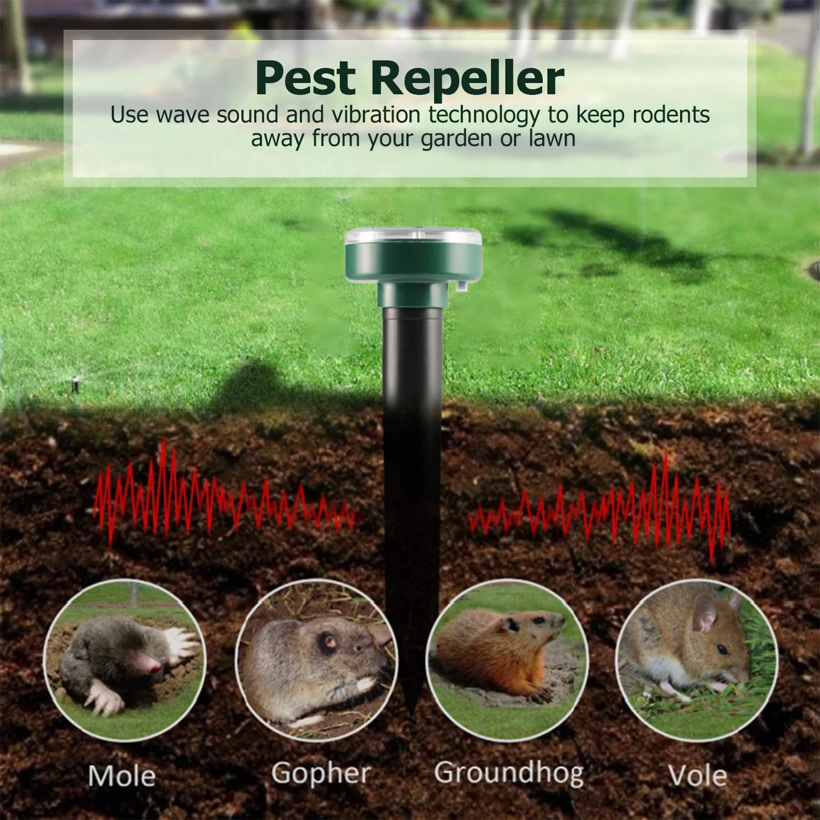 1/2/4PCS Solar Ultrasonic Electronic Mouse Repeller Garden Snake Repeller Insect High Power Vibration IP64 Sun Charging