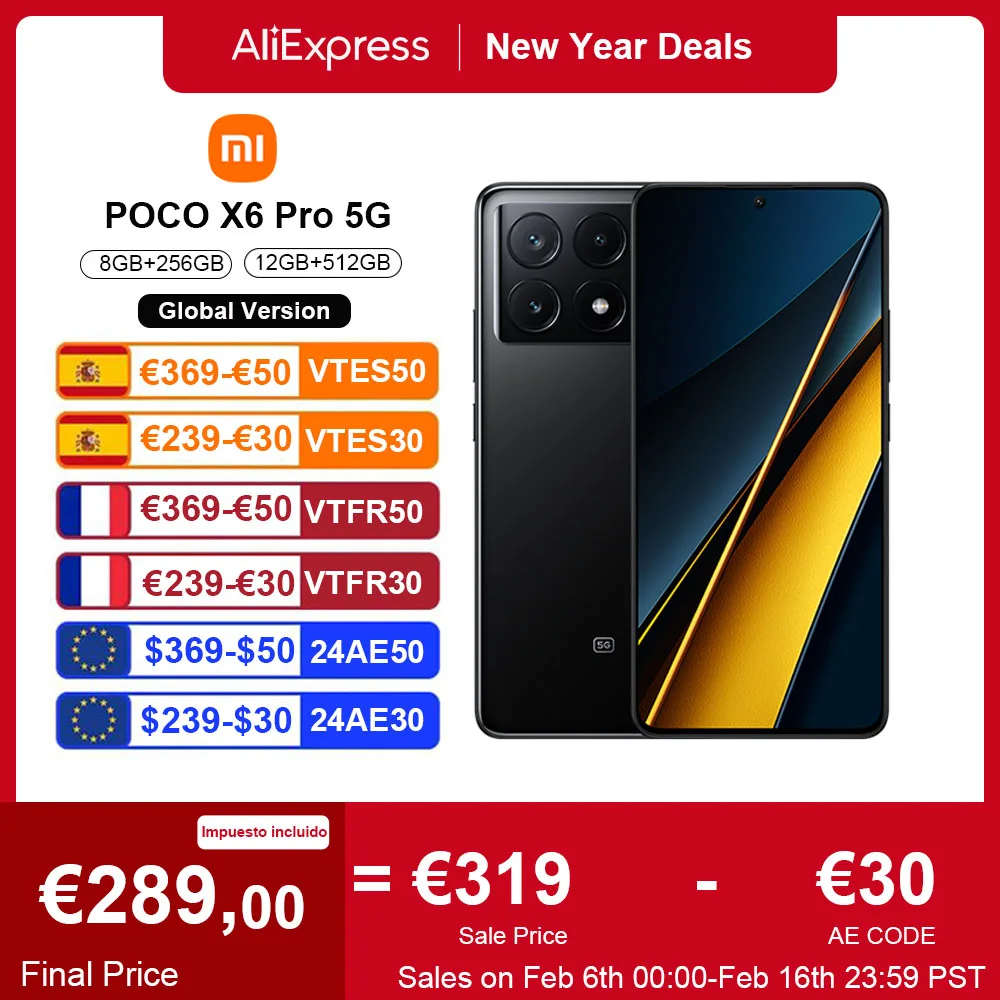 Poco X6 Pro 5G Versione Globale Smartphone 256Gb 512Gb Dimensity 8300-Ultra 6.67 "1.5K Flow Amoled Dotdisplay 64Mp 67W Con Nfc