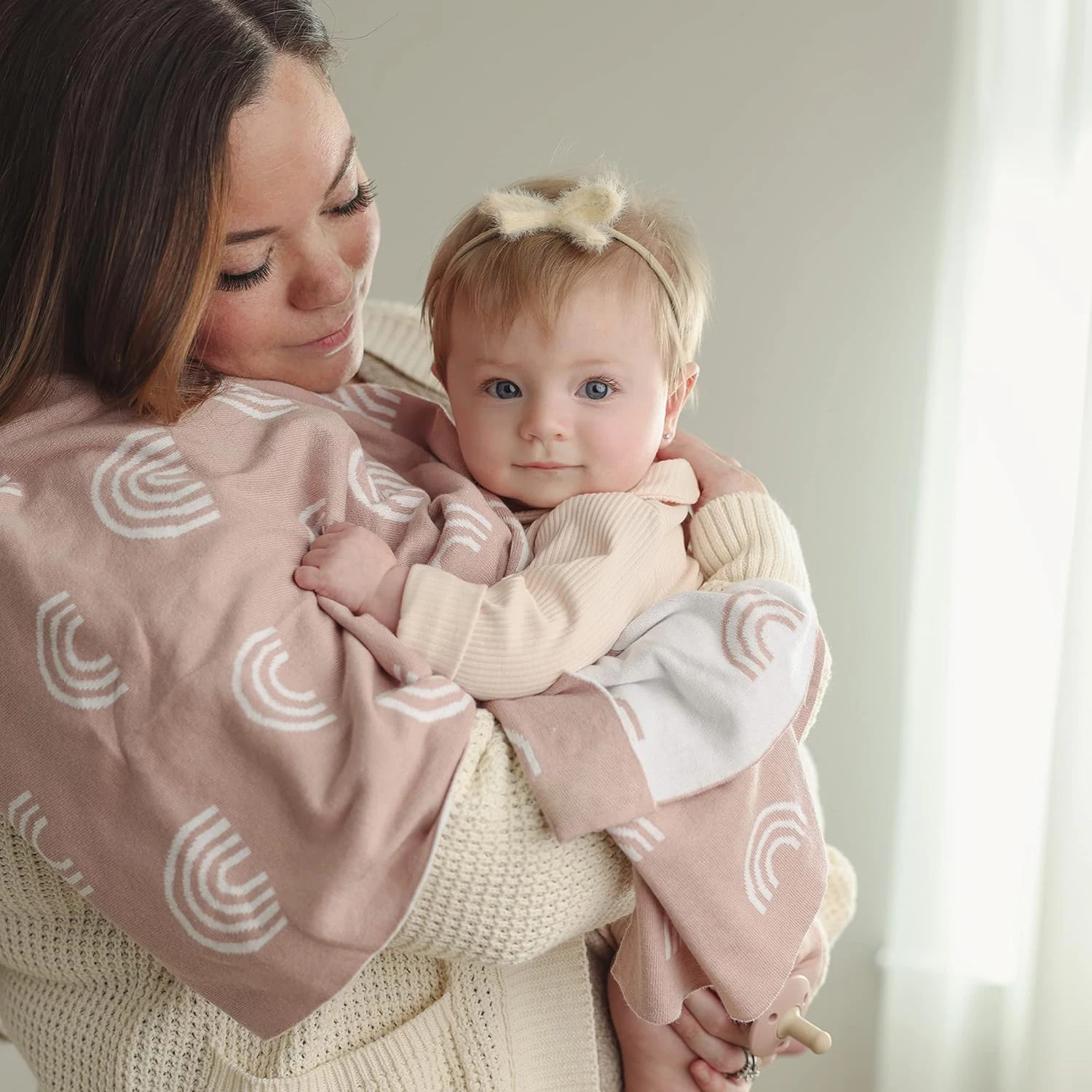 Multi-use Baby Receiving Blankets Newborn Swaddle Wrap Stroller Bed Blanket for Toddler Boy Girl Rainbow Knitted Throw Quit