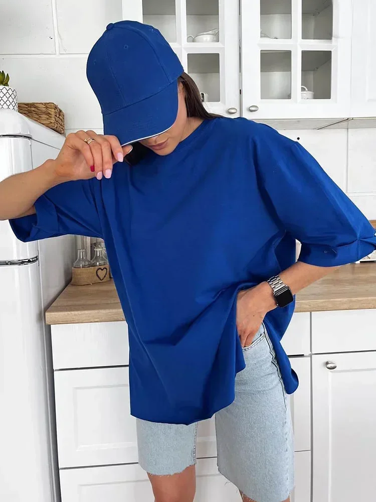 Buy Summer Women's T-shirt Short Sleeve 100 % Cotton Oversized T-shirts  Loose Casual O Neck Solid Blue Orange Tees Clothes for Women at Aliexpress  for . Find more , and products. Enjoy ?Free Shipping ...