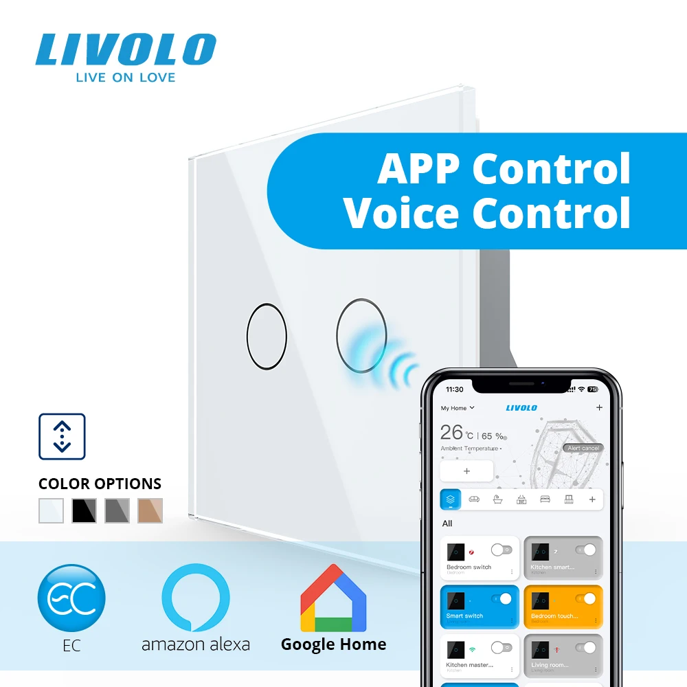 

LIVOLO Smart EC Wifi Wall Touch Curtain Switch,Motorized Roller Blinds Shutter Garage,App Google home Aleax Wireless Control