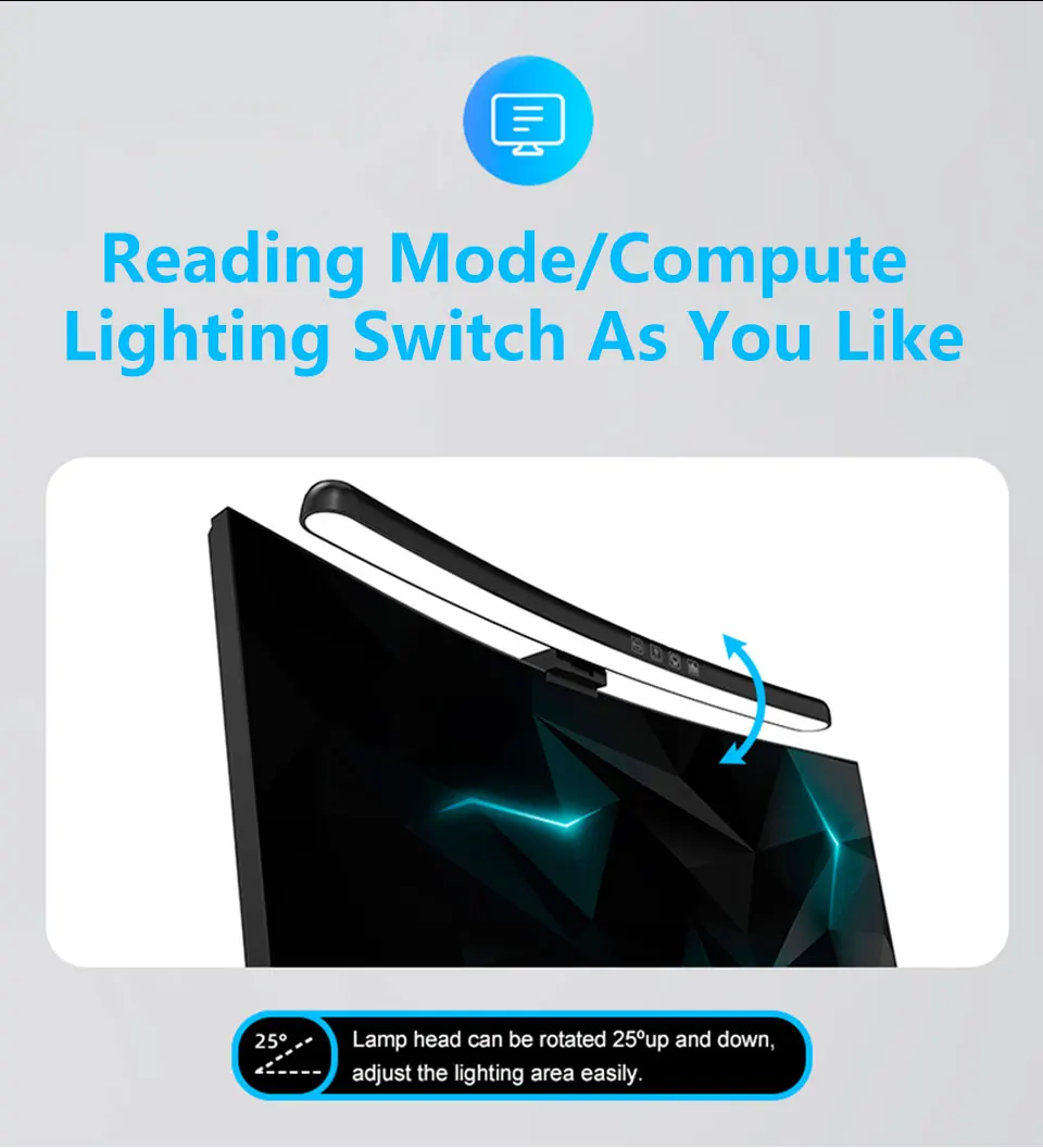 LED monitor light bar mounted on curved screen monitor