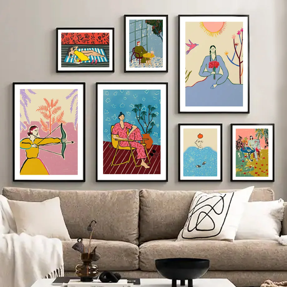 

Fashion Colorful Pattern Clothes Woman Abstract Nordic Poster Wall Art Print Canvas Painting Home Decor Pictures For Living Room