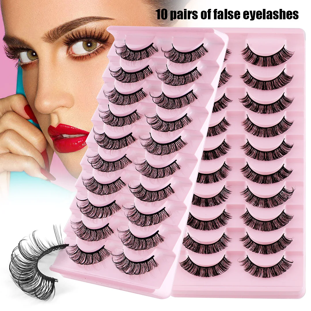 

10 Pairs Fluffy Dramatic Thick Volume Eyelashes Natural Lashes Fake Lashes Pack Eyelashes Individual Lashes Russia D Curl