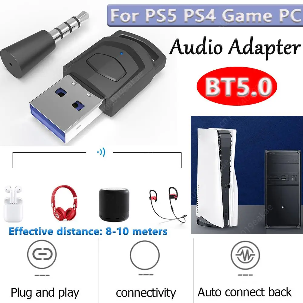 PS5 PS4 게임 콘솔용 무선 헤드폰 어댑터 리시버, PC 오디오 어댑터, 블..