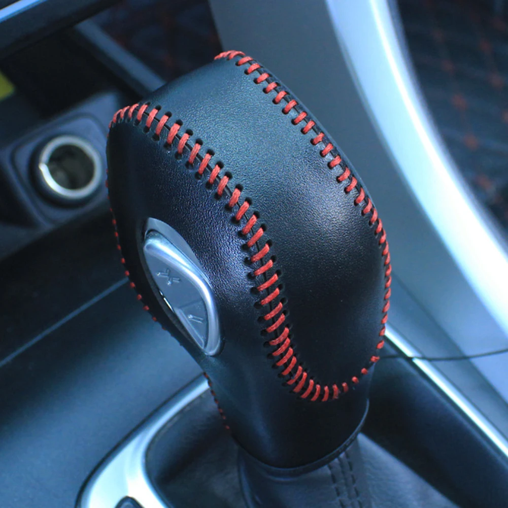 Car PU Leather Carbon Fiber Gear Shift Knob Cover Ford EcoSport Escape Fusion C-Max Energi Wagon Fiesta Focus Transit Van