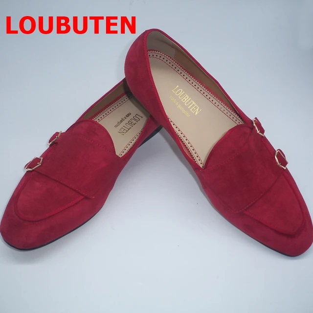 Red Luxury Velvet Loafer Shoes Man Pointed Toe Double Buckle Flat Shoes  Male Fashion Party Shoes - AliExpress