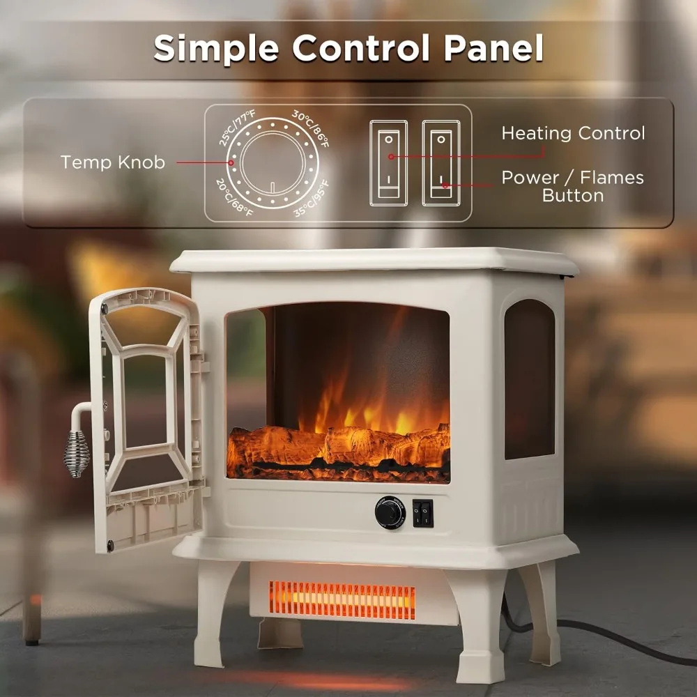 NEW TURBRO Suburbs 20 in. Electric Fireplace Infrared Heater w/Crackling Sound, Freestanding Fireplace Stove 6