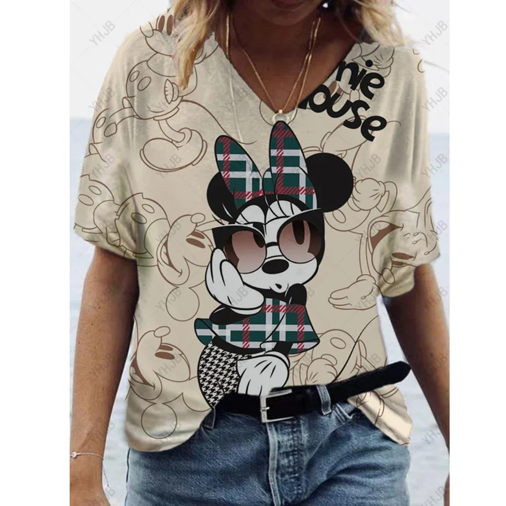 

Женская свободная футболка с коротким рукавом и V-образным вырезом