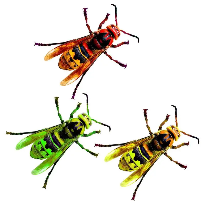 

Metal Wall Art Bee Sculpture Metal Colorful Wasp 3D Outdoor Sculpture 3pcs Realistic Iron Hangings Decor For Porch Garden Patio