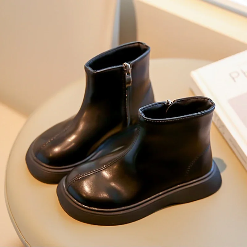 Girls Autumn PU Leather Ankle Boots