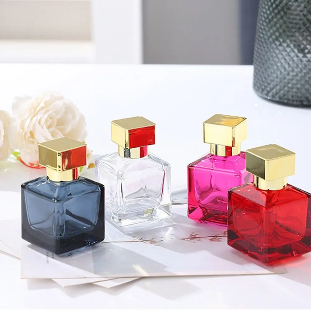 Clear Square Glass Perfume Bottle MIni Press type High Grade Cosmetic Container Empty Elegant Liquid Sprayer Women