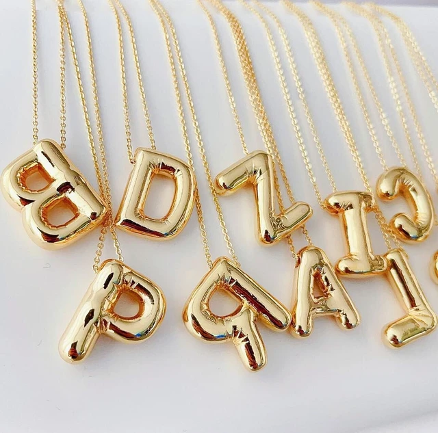 Balloon Initial Letter Necklace Silver 14k Gold Plated Bubble Necklace |  eBay