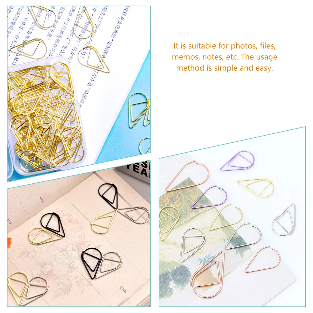 100 Pcs Paper Clip Gold Shaped Clips For Paperclips Decorative Teardrop Silver Clothespin Child  Teardrop Paper Clips 