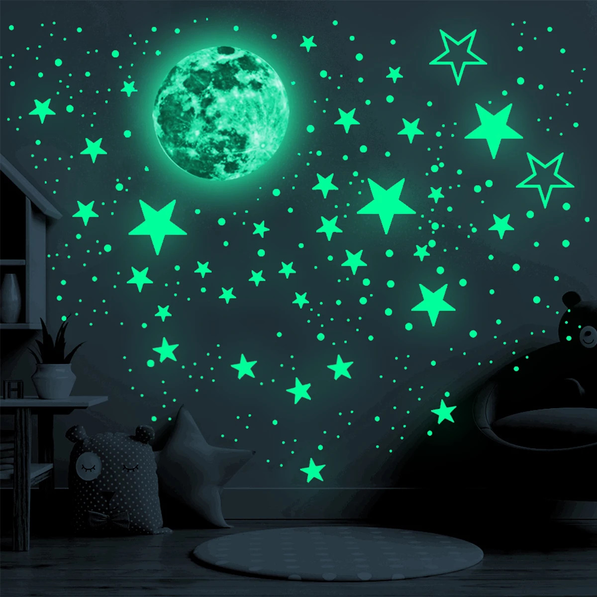 435Pcs Glow in The Dark Stars Wall Stickers Glowing Stars for Ceiling Luminous Stars and Moon Wall Decals Fluorescent Star