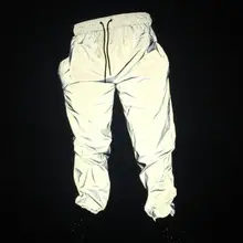 

Men Pants Solid Color Fluorescent Reflective Night Light Couple Sweatpants for Running