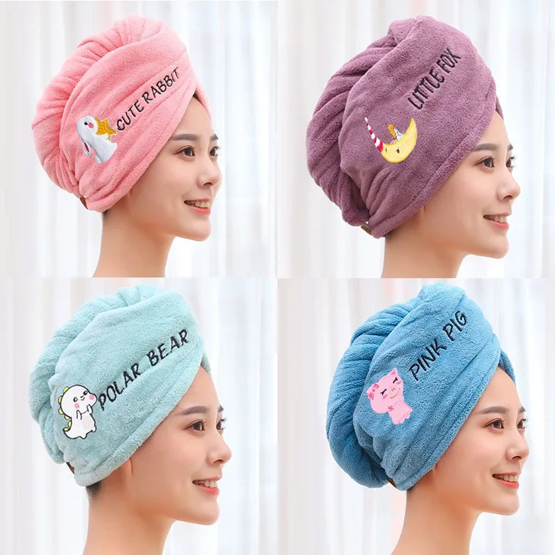 

Hair Drying Cap Absorbent Quick Dry Baotou Dry Hair Towel Embroidered Coral Fleece Women Towel полотенце Toalla Microfiber Towel