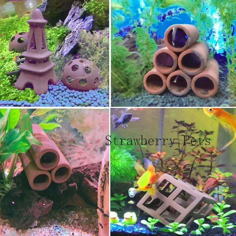 Ceramic Aquarium Decor: Fish & Shrimp Shelter Pottery House