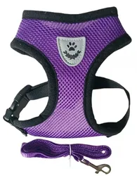 Breathable Reflective Pet Harness and Leash Set with Adjustable Vest - M (PURPLE)