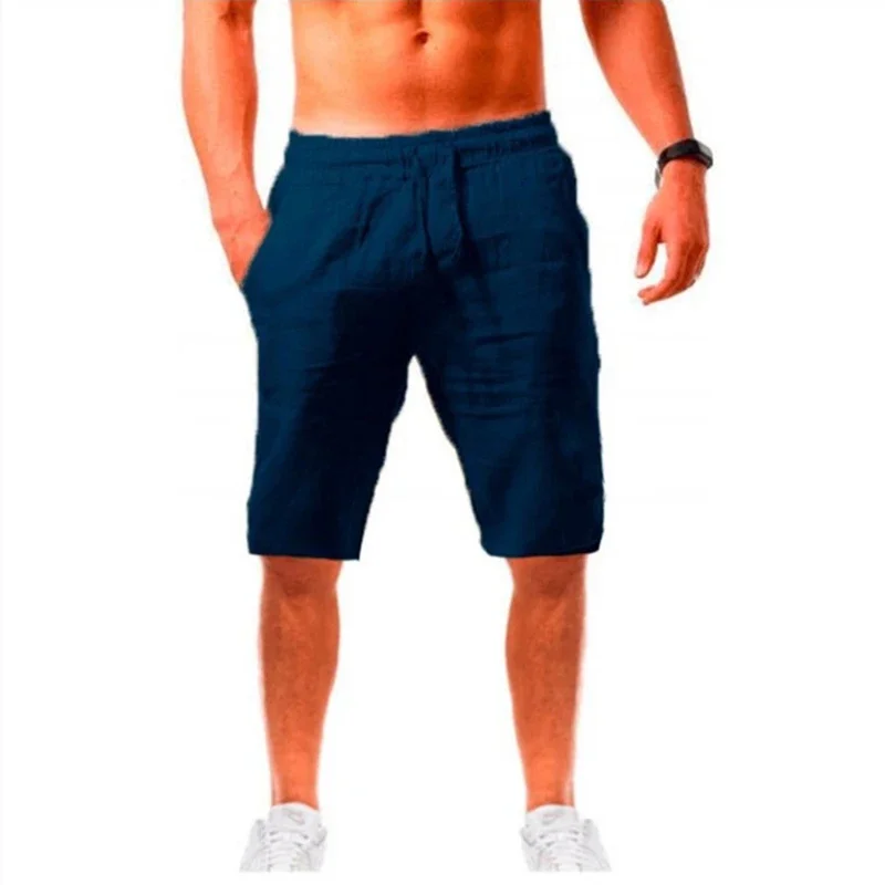 Cotton Linen Shorts Men Cropped Trousers Summer Pants Breathable Solid Color Linen Trousers Fitness Streetwear Sweatpants Trunks