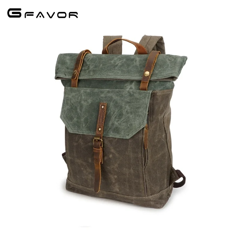 

Vintage Oil Waxed Canvas Leather Backpack Teenager School Bag Travel Waterproof Daypacks 14" Laptop Rucksack men/women bags