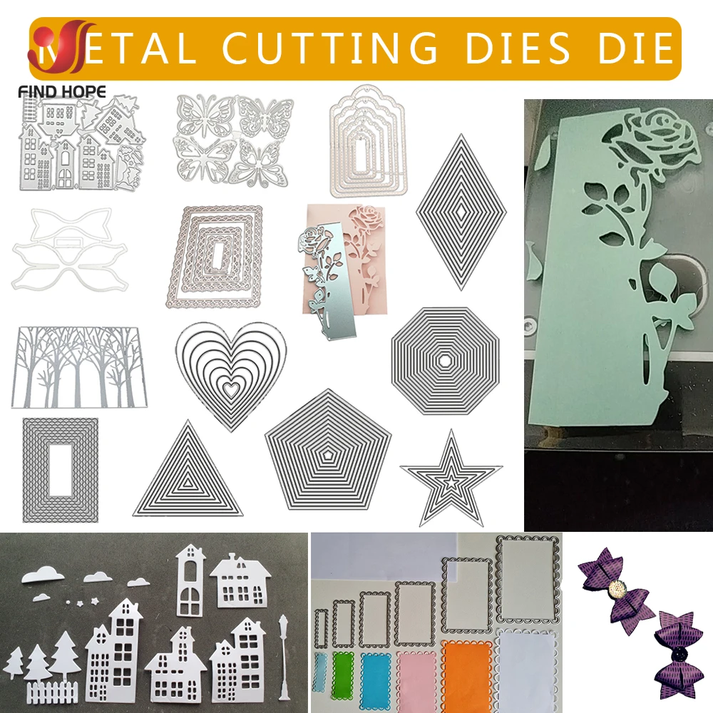 

14 Assorted Style Square Star Heart Rectangle Metal Cutting Dies for DIY Scrapbooking Album Paper Cards Decor Crafts Embossing