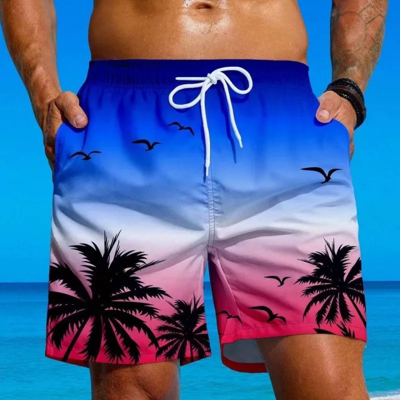 Mens Beach Shorts Coconut Tree Print Surfing Swim Trunks