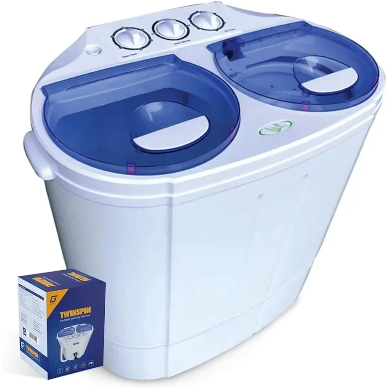 

HAOYUNMA Portable Compact Mini Twin Tub Washing Machine w/Wash and Spin Cycle, Built-in Gravity Drain