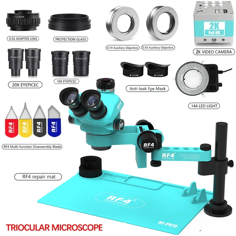 RF4 Trinocular Stereo Microscope Set 360 ° Rotation Articulating Arm Stands Phone Soldering PCB Repair RF7050TVPRO-F019 5