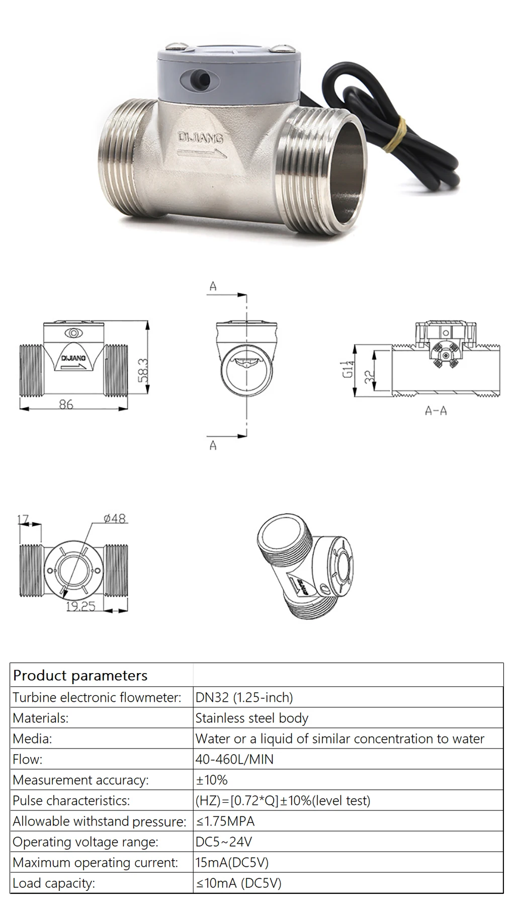 Stainless Steel Flow Sensor High Precision Water Flow Meter Liquid Flow Rate Swi