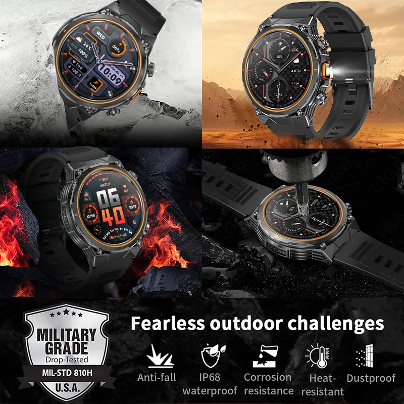 LIGE New 400mAh Battery Wireless Call Smart Watch Men Full Touch Screen Health Monitor Clock With Flashlight For IOS Android