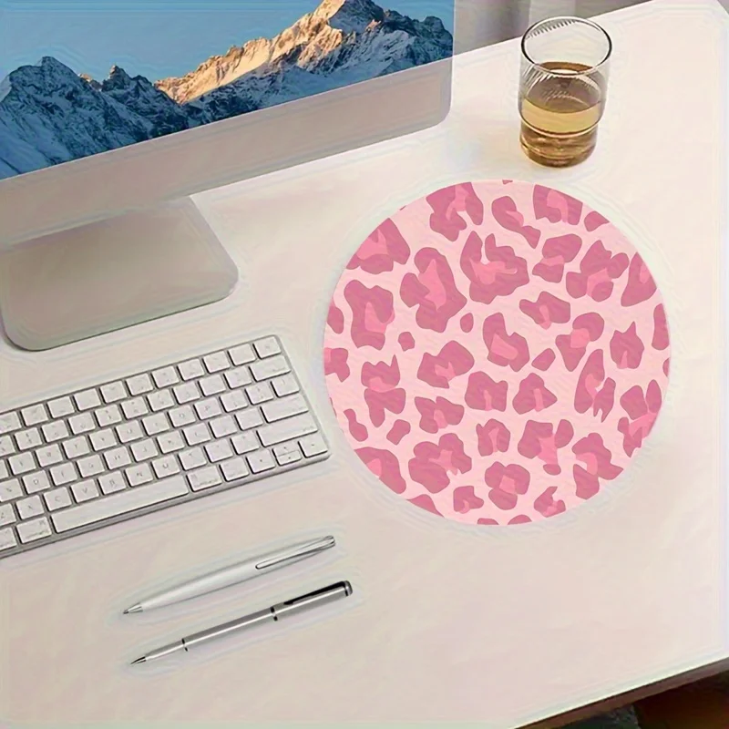 Chic Pink Leopard Print Anti-Slip Round Mousepad