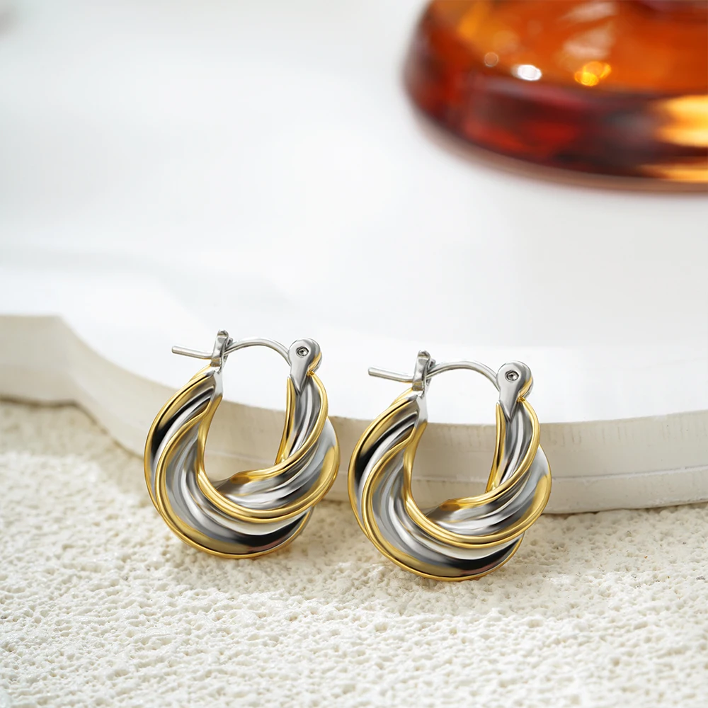 Boucles D'oreilles Créoles Torsadées Plaqué Or 18 Carats - Style Minimaliste Tendance