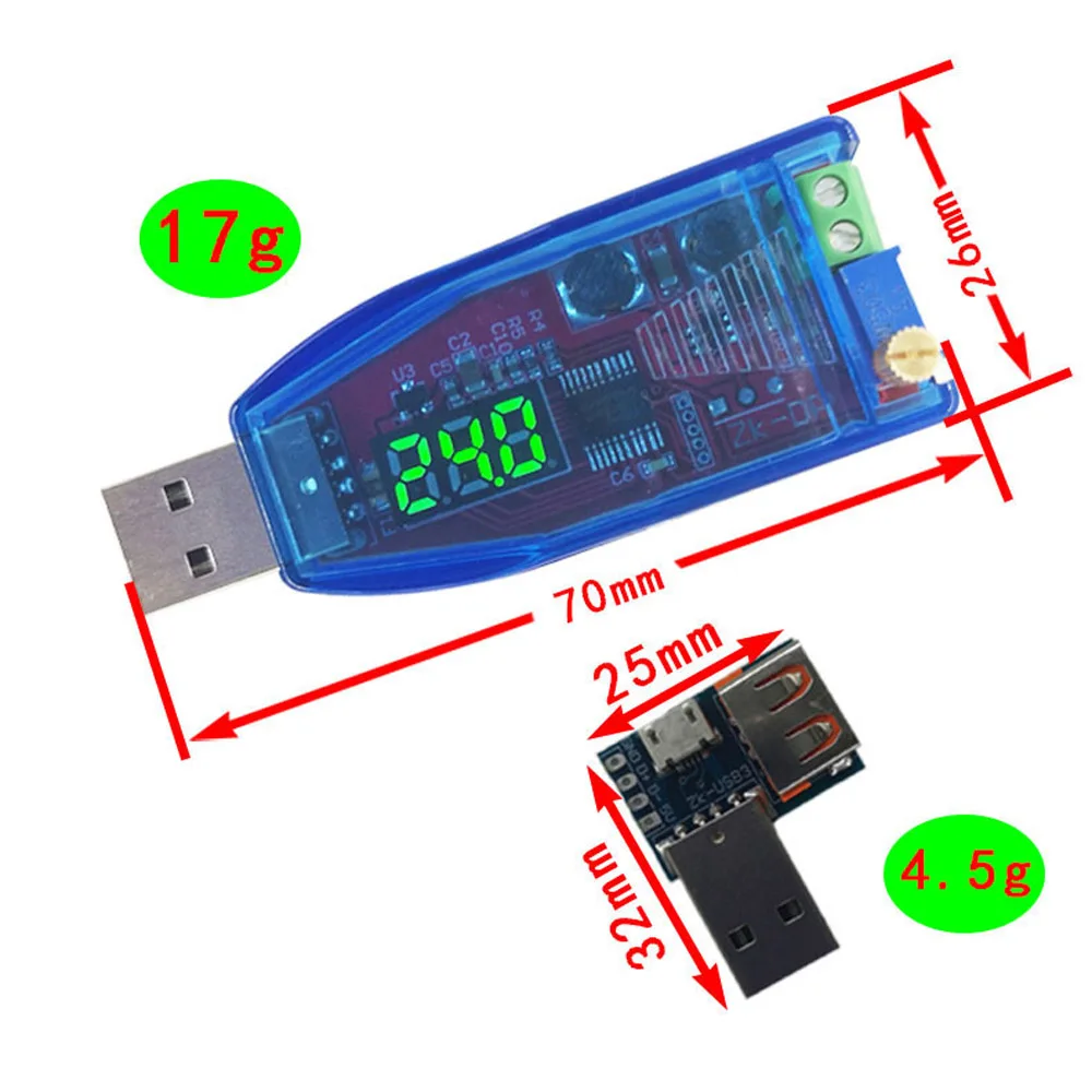 5V bis 12V 24V Spannungsanzeige USB-Boost-Modul 1-24V einstellbares 3W  Desktop-Netzteil