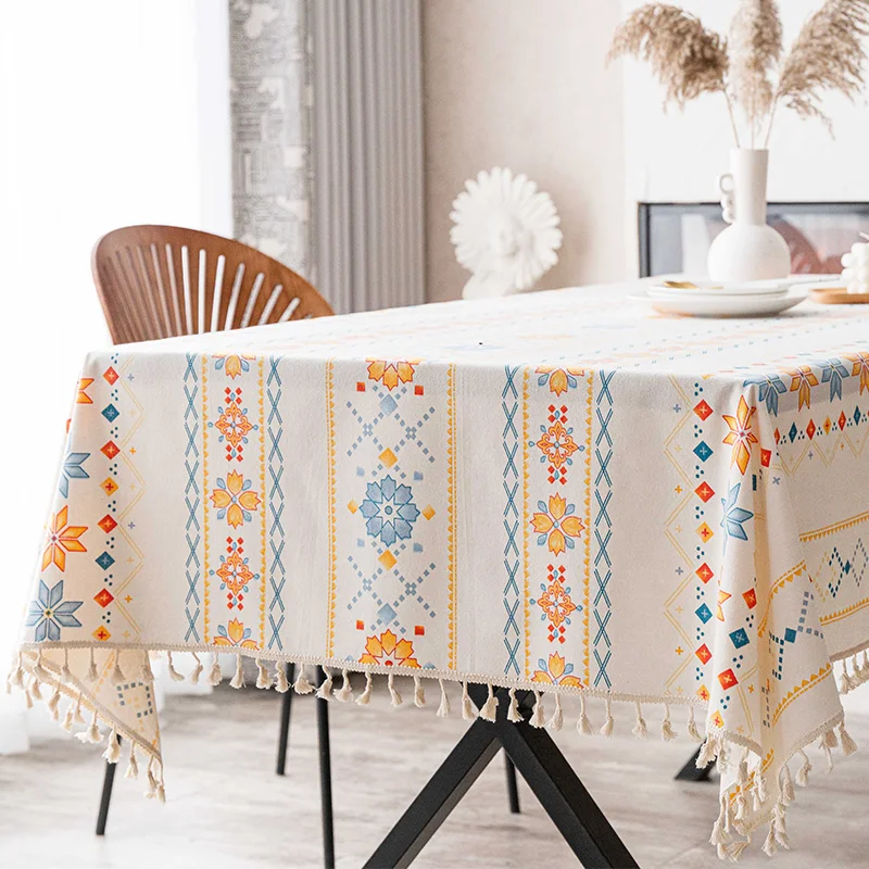 

Cotton linen tablecloth, washable, waterproof, and oil resistant ethnic style tablecloth ins