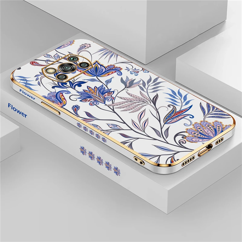 Luxury Plating Silicone Soft Cover with Patterned Floral Design