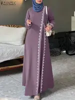 Autumn Lace Crochet Maxi Dress ZANZEA Muslim Turkey Abaya Elegant Loose Vestidos Women Long Sleeve O Neck IsIamic Robe Kaftan