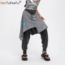

Gray Harem Pants Women 2022 Spring Summer Loose Trousers Cotton Patchwork Print Drop Crotch Hip Hop Streetwear
