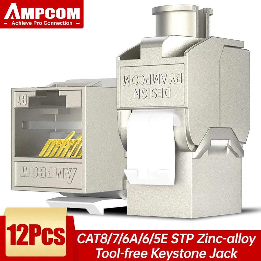 Ampcom Zinc-alloy Keystone Jack Módulo de Liga de Zinco Adaptador Acoplador Blindado Cat6a Cat7 12 Pcs
