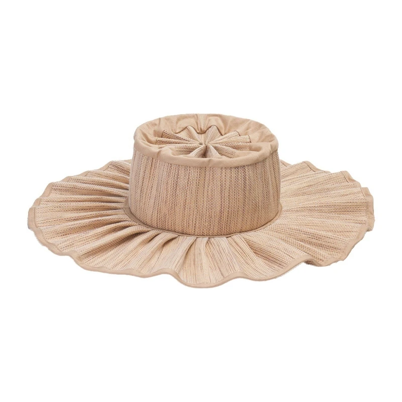 

Crochet Solid Color Bucket Hat Multi-Color Breathable Large Brim Bucket Hat Skin-friendly Sunproof Flat-top R7RF