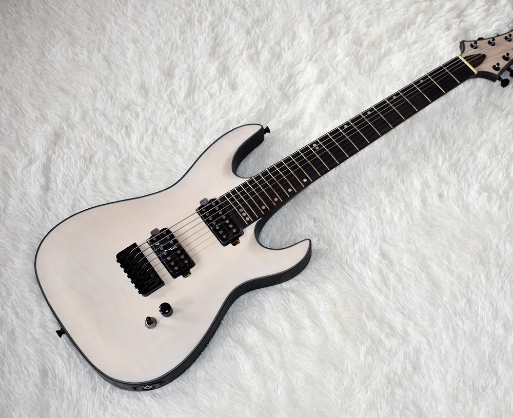 

Белая электрогитара, 7 струн, хамбакер, подставка из розового дерева, 24 лада, можно настроить