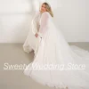 New Wedding Dresses Plus Size Simple Bride Gown Puff Sleeves V Neck Pleat Slit Sweep Train Vestidos De Novia Beach Bridal Dress 2