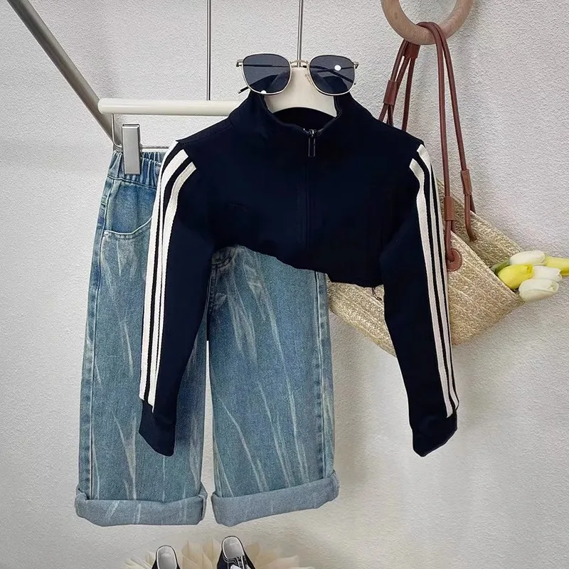 

Girls' Clothing Fashionable Suit 2023 New Western Style Children's Early Autumn Tops Children's Clothing Spring and Autumn Jeans