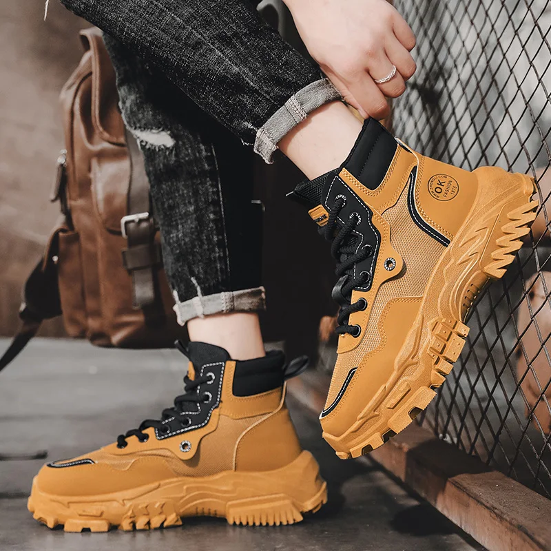 Mens Boots Leather Shoes Platform Boots for Men Outdoor Sneakers Motorcycle Ankle Boots Male Work Boot Casual Hiking Shoes - 3