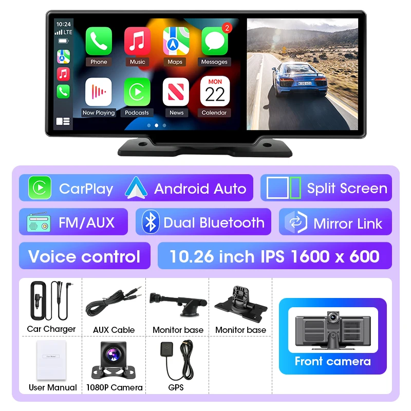 10.26 Dash Cam 4K Car DVR Carplay Android Auto 1080P HD Front and Rear Camera  GPS Navigation Wifi Monitor Recorder Dual lens - AliExpress